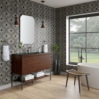 47.3" Mantova Single Bathroom Vanity, Mid-Century Walnut w/ Matte Black Base