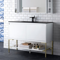 47.3" Mantova Single Bathroom Vanity, Glossy White w/ Champagne Brass Base