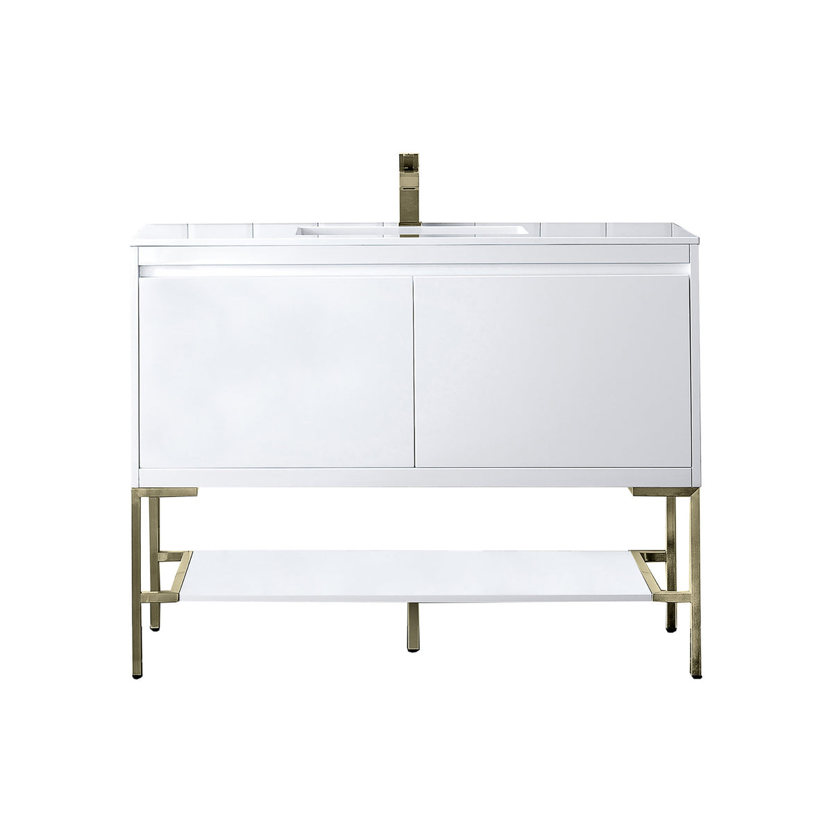 47.3" Mantova Single Bathroom Vanity, Glossy White w/ Champagne Brass Base