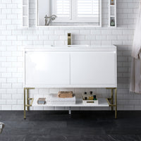 47.3" Mantova Single Bathroom Vanity, Glossy White w/ Champagne Brass Base