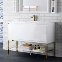 47.3" Mantova Single Bathroom Vanity, Glossy White w/ Champagne Brass Base