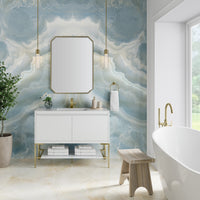 47.3" Mantova Single Bathroom Vanity, Glossy White w/ Champagne Brass Base