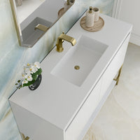 47.3" Mantova Single Bathroom Vanity, Glossy White w/ Champagne Brass Base