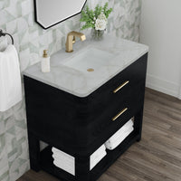 36" Lucian Single Vanity, Carbon Oak with Victorian Silver Quartz Top