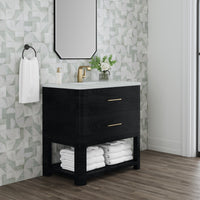 36" Lucian Single Vanity, Carbon Oak with White Zeus Quartz Top