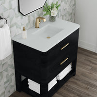 36" Lucian Single Vanity, Carbon Oak with White Zeus Quartz Top