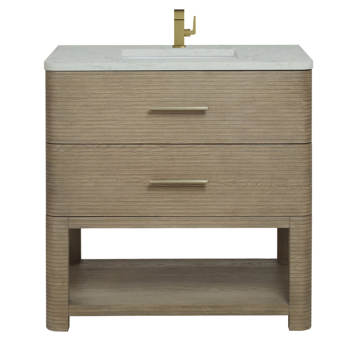 36" Lucian Single Vanity, Pebble Oak with Victorian Silver Quartz Top