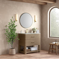 36" Lucian Single Vanity, Pebble Oak with Victorian Silver Quartz Top