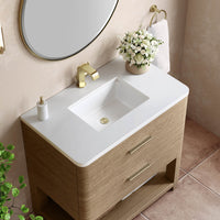 36" Lucian Single Vanity, Pebble Oak with White Zeus Quartz Top