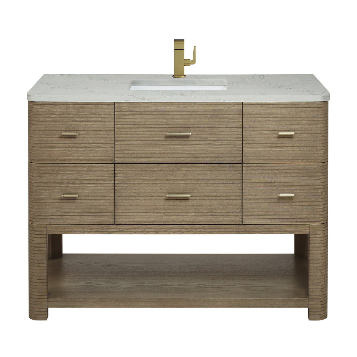 48" Lucian Single Vanity, Pebble Oak with Victorian Silver Quartz Top