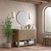 48" Lucian Single Vanity, Pebble Oak with Victorian Silver Quartz Top