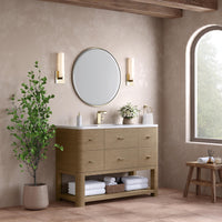 48" Lucian Single Vanity, Pebble Oak with White Zeus Quartz Top