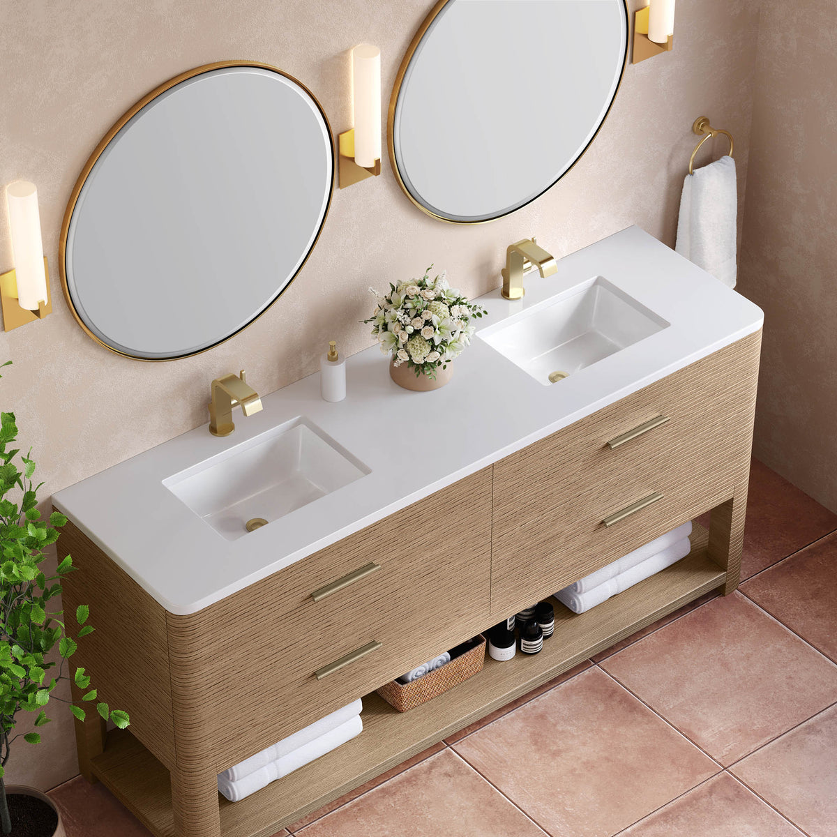 72" Lucian Double Vanity, Pebble Oak