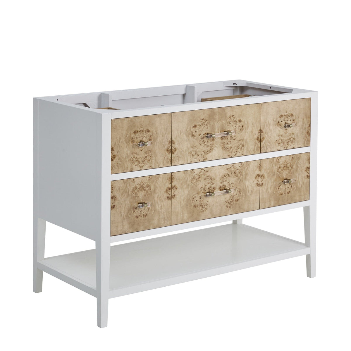 48" Olena Single Vanity, Light Mappa Burl and Polished White