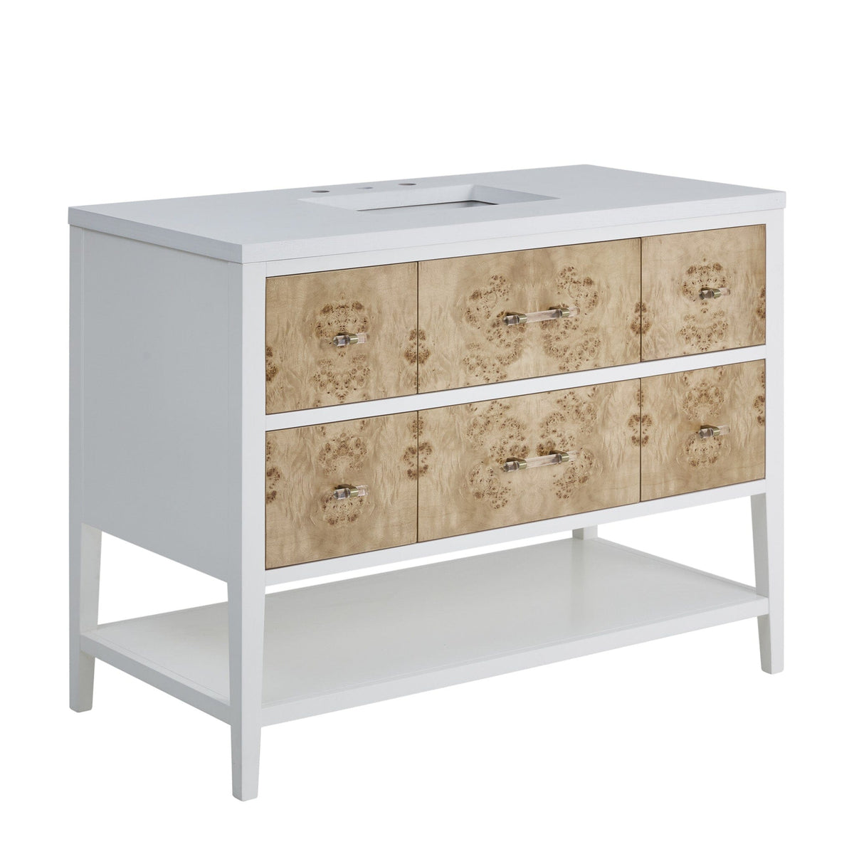 48" Olena Single Vanity, Light Mappa Burl and Polished White