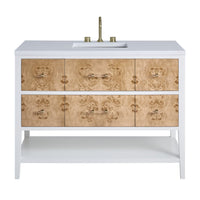 48" Olena Single Vanity, Light Mappa Burl and Polished White