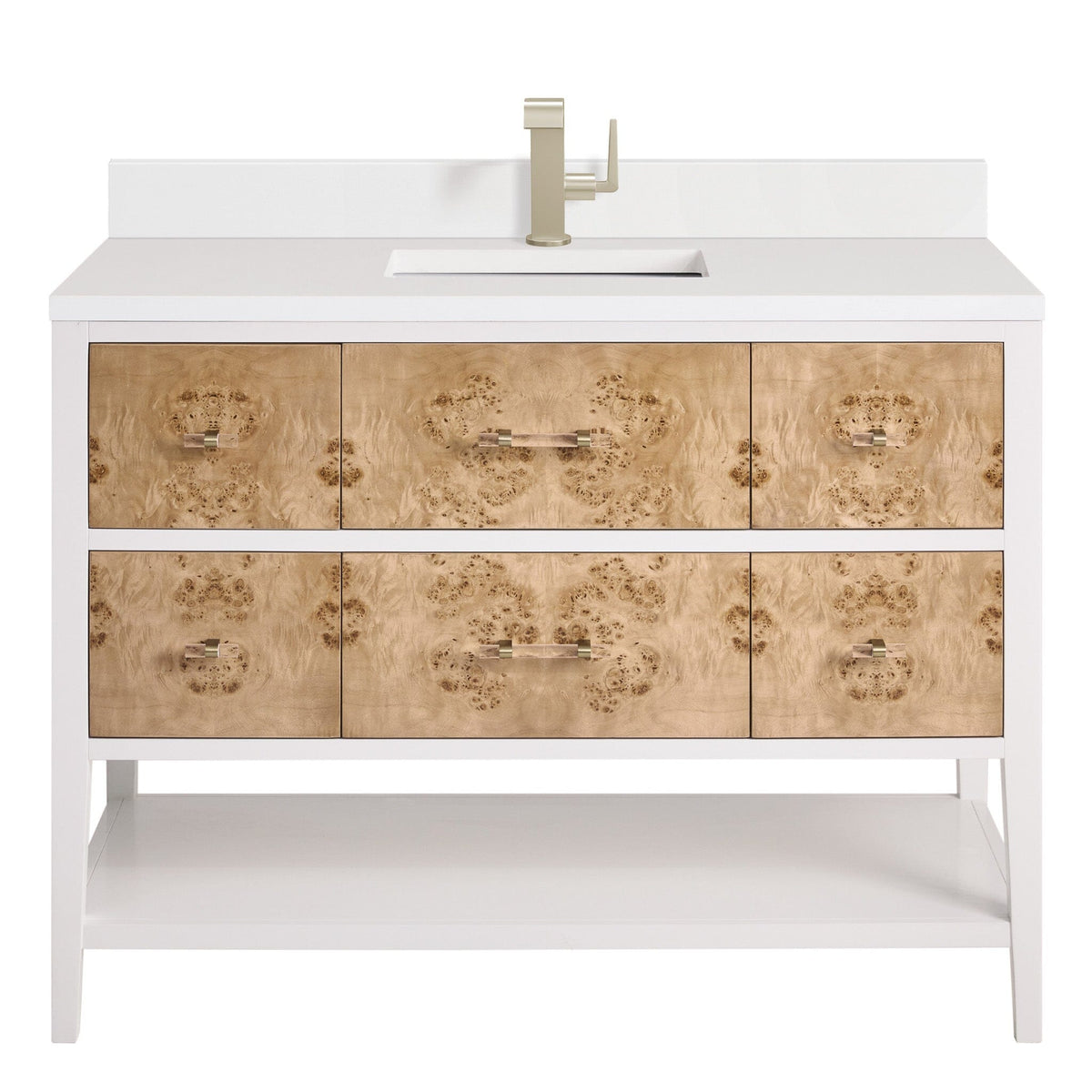 48" Olena Single Vanity, Light Mappa Burl and Polished White