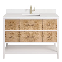 48" Olena Single Vanity, Light Mappa Burl and Polished White