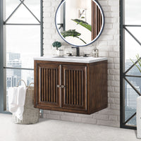 30" Athens Single Vanity Cabinet, Mid-Century Acacia w/ Arctic Fall Top