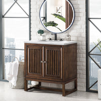 30" Athens Single Vanity Cabinet, Mid-Century Acacia w/ Arctic Fall Top