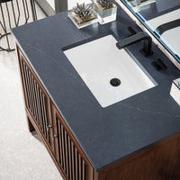 36" Athens Single Bathroom Vanity, Mid-Century Acacia w/ Charcoal Soapstone Quartz Top