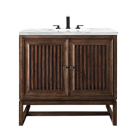 36" Athens Single Bathroom Vanity, Mid-Century Acacia w/ Arctic Fall Top