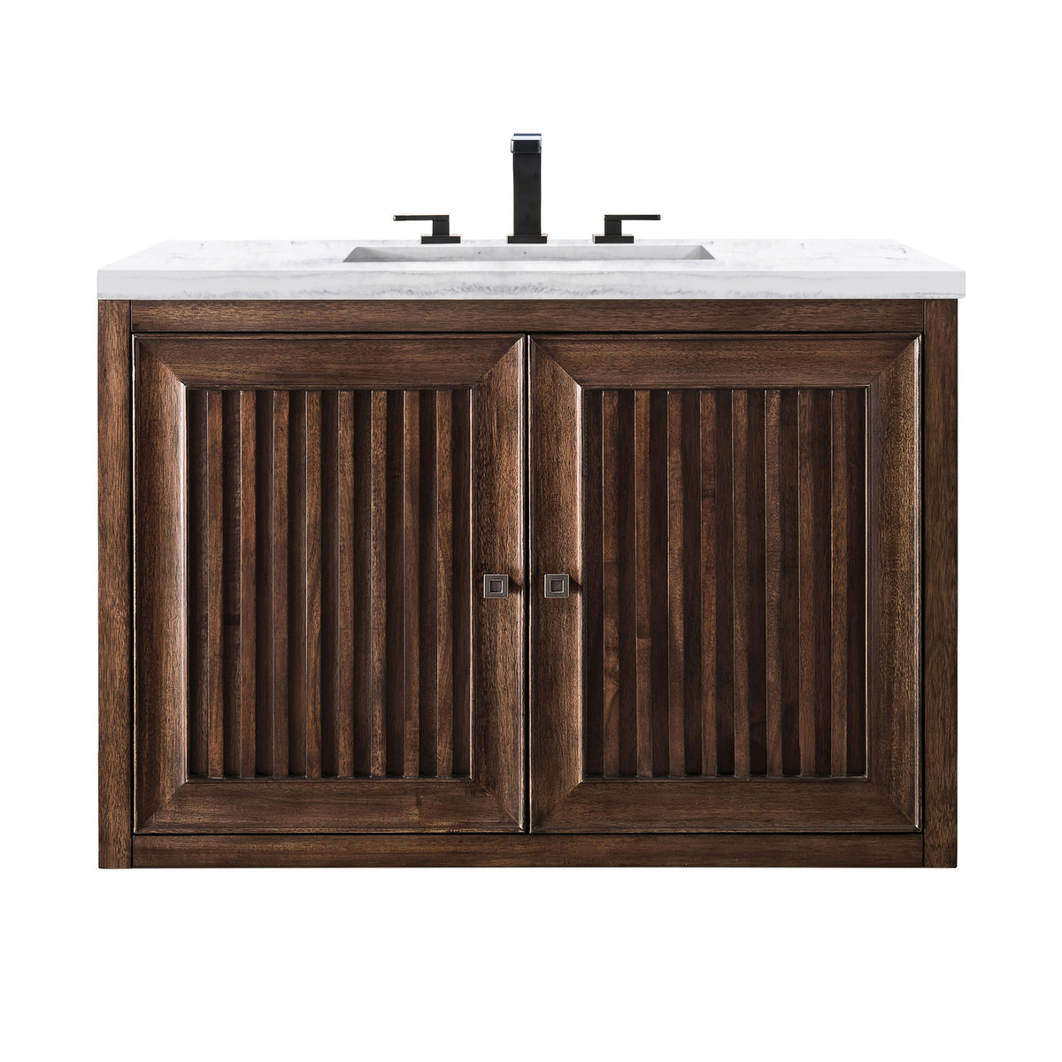 36" Athens Single Bathroom Vanity, Mid-Century Acacia w/ Arctic Fall Top