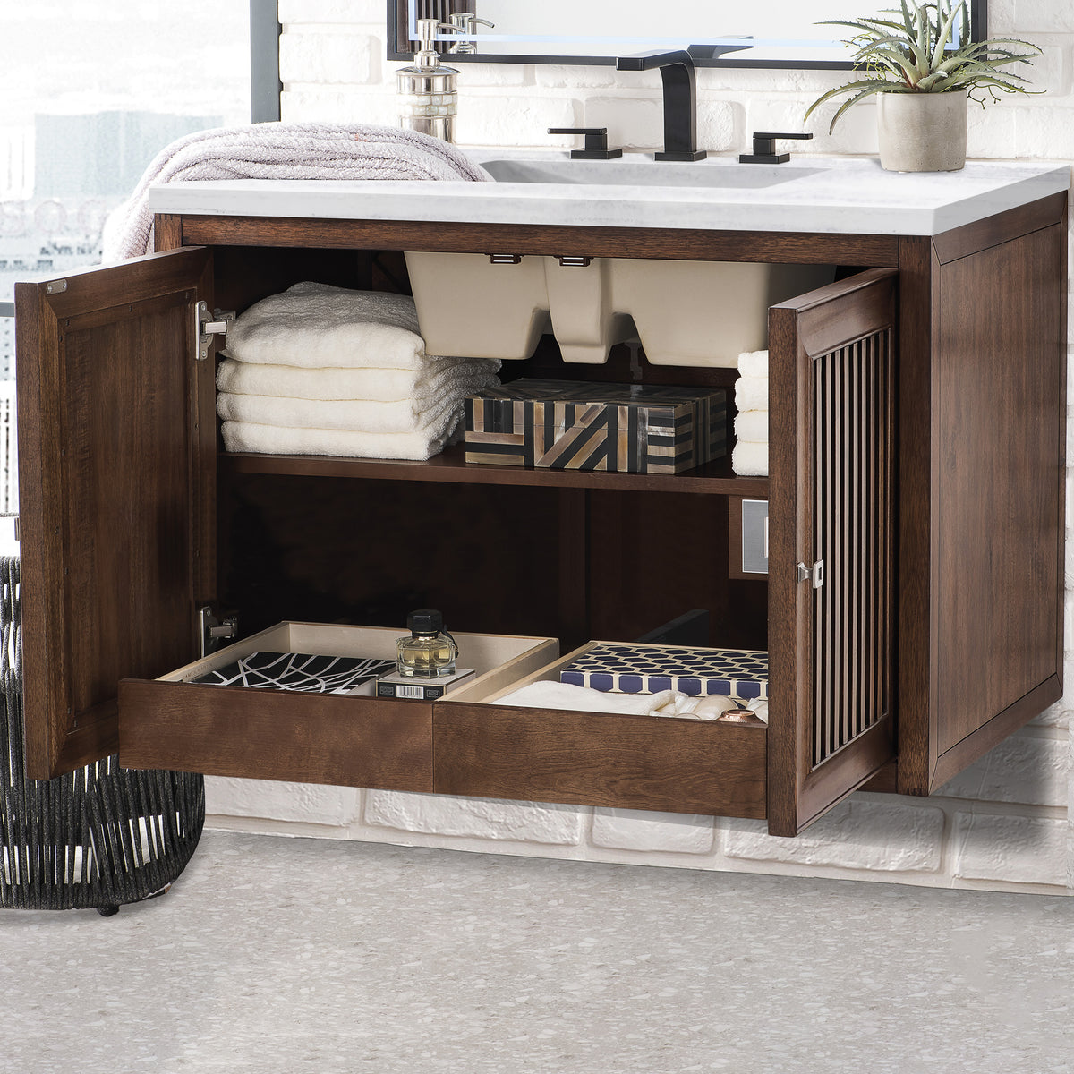 36" Athens Single Bathroom Vanity, Mid-Century Acacia