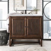 36" Athens Single Bathroom Vanity, Mid-Century Acacia w/ Arctic Fall Top