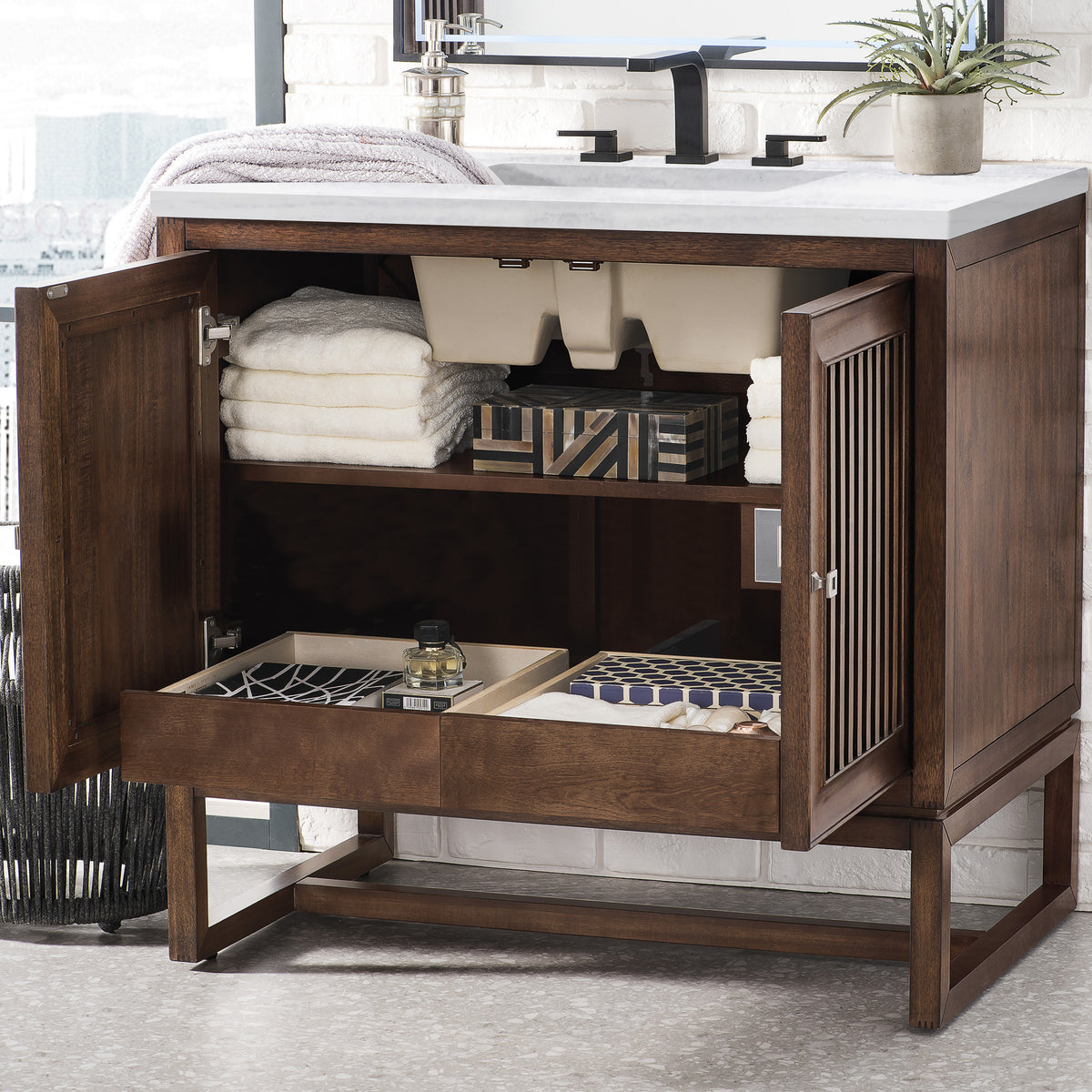 36" Athens Single Bathroom Vanity, Mid-Century Acacia