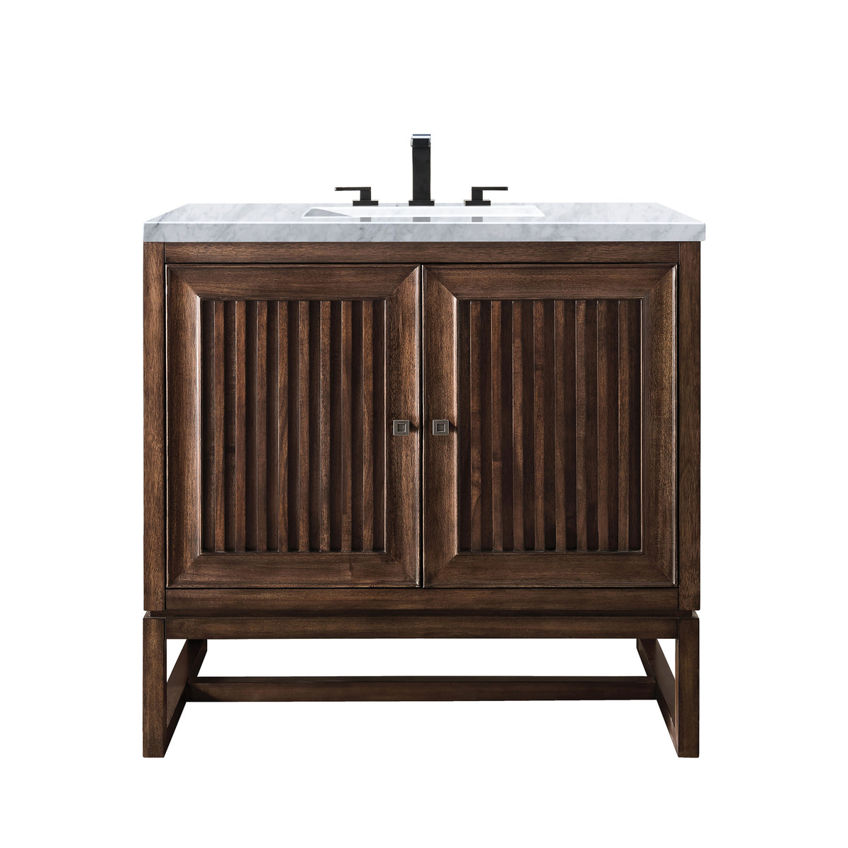 36" Athens Single Bathroom Vanity, Mid-Century Acacia w/ Carrara Marble Top