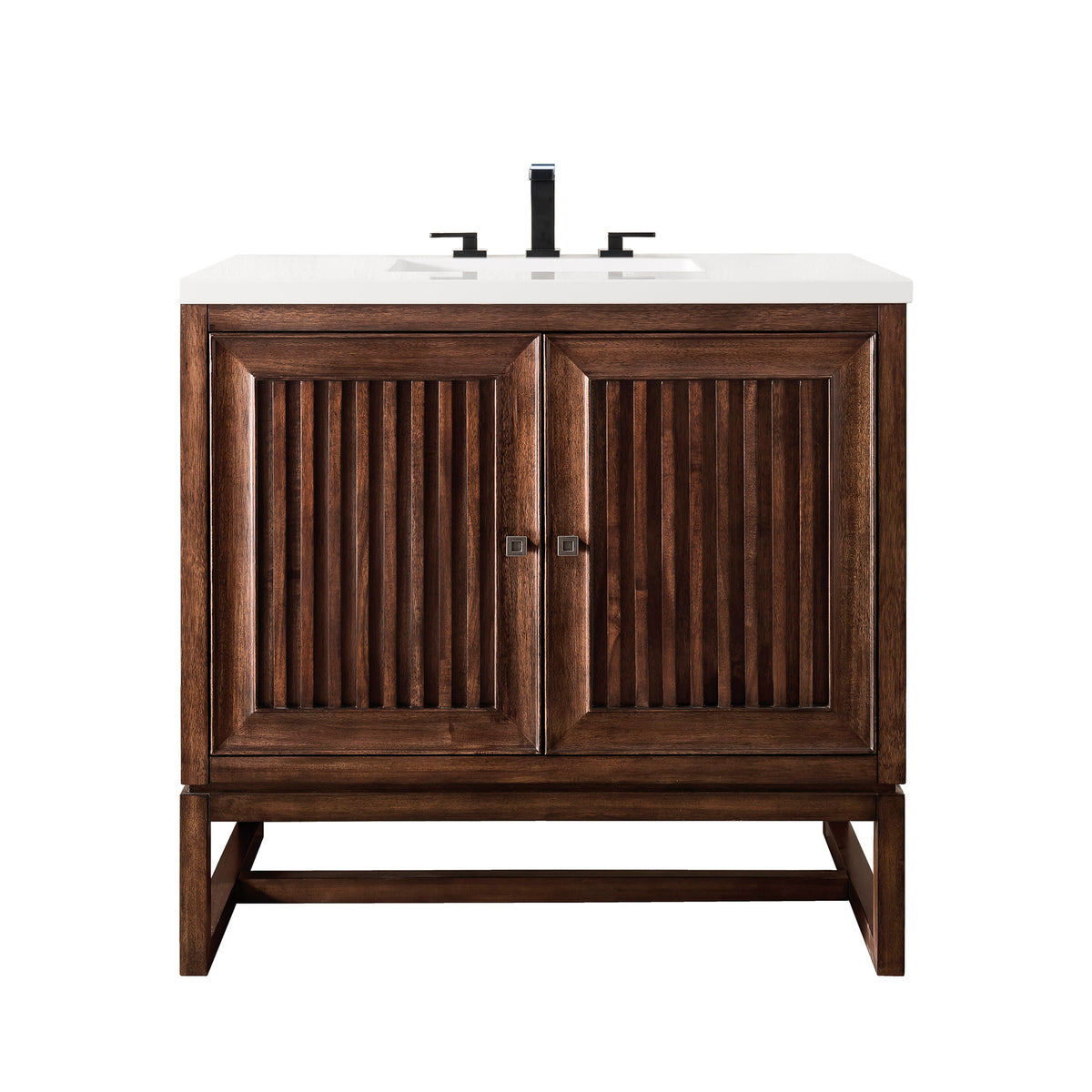 36" Athens Single Bathroom Vanity, Mid-Century Acacia w/ White Zeus Quartz Top