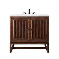 36" Athens Single Bathroom Vanity, Mid-Century Acacia w/ White Zeus Quartz Top