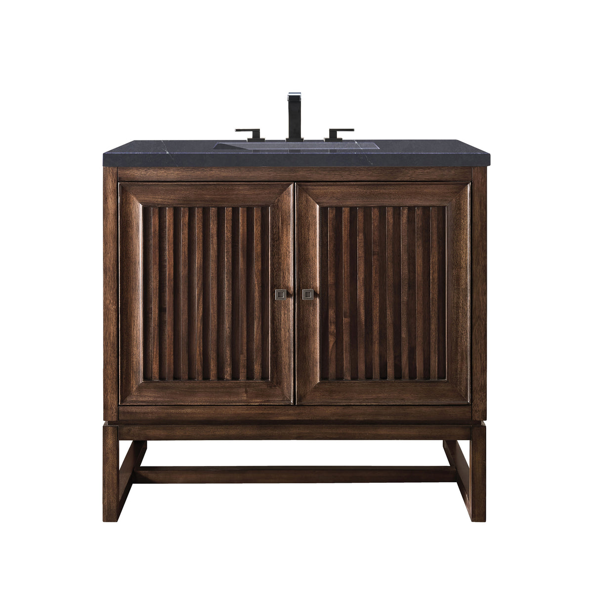 36" Athens Single Bathroom Vanity, Mid-Century Acacia w/ Charcoal Soapstone Quartz Top