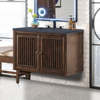 36" Athens Single Bathroom Vanity, Mid-Century Acacia w/ Charcoal Soapstone Quartz Top