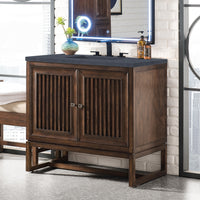 36" Athens Single Bathroom Vanity, Mid-Century Acacia w/ Charcoal Soapstone Quartz Top