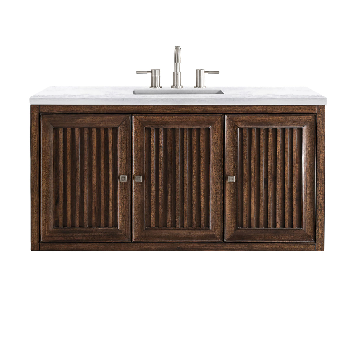 48" Athens Single Bathroom Vanity, Mid-Century Acacia w/ Arctic Fall Top