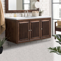 48" Athens Single Bathroom Vanity, Mid-Century Acacia w/ Arctic Fall Top