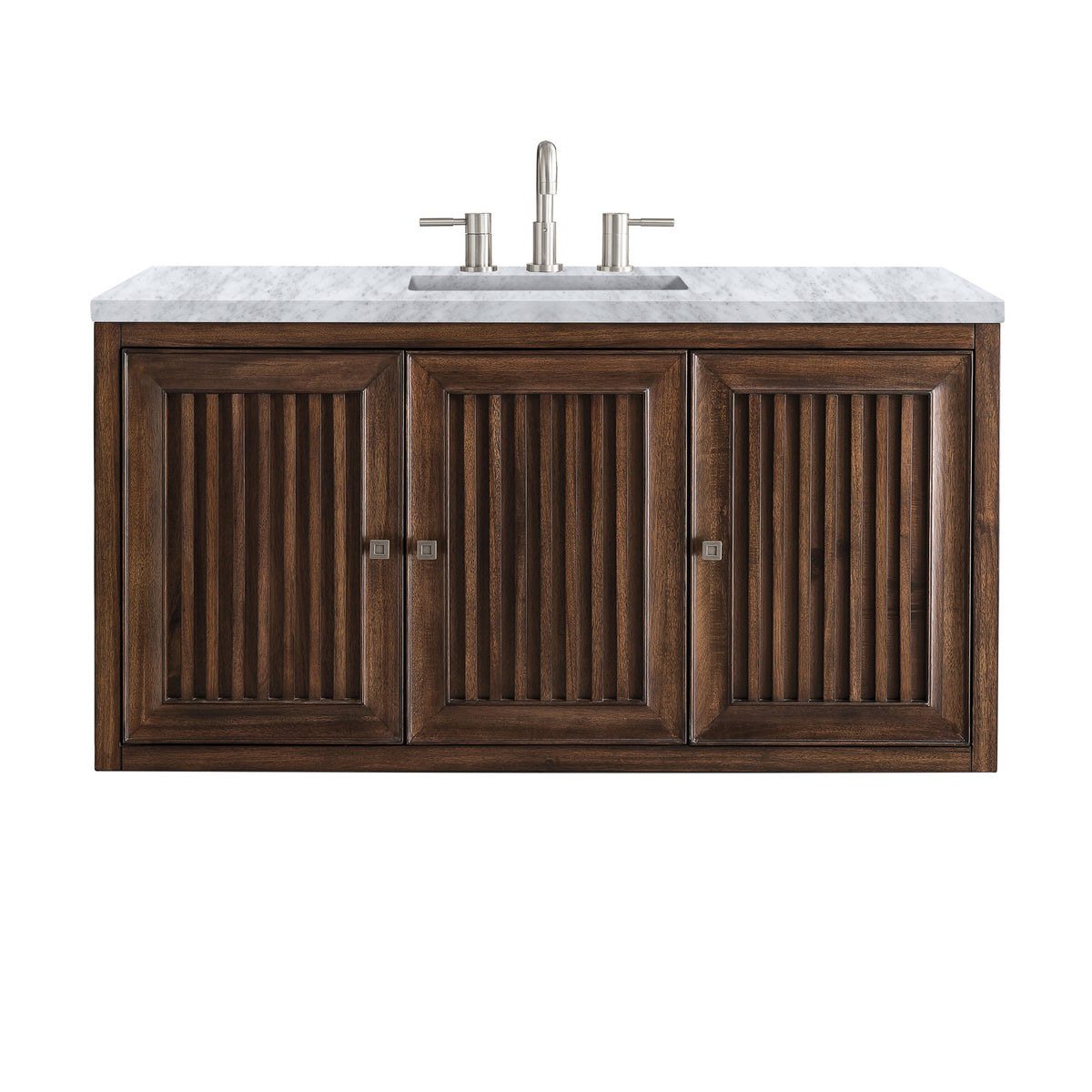 48" Athens Single Bathroom Vanity, Mid-Century Acacia w/ Carrara Marble Top