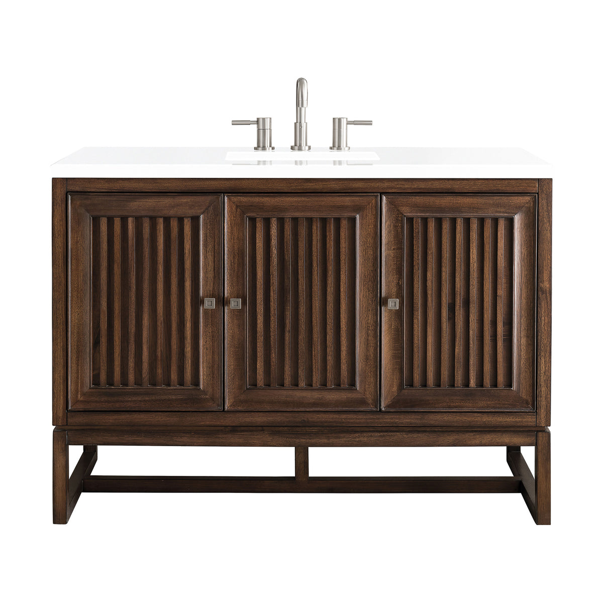 48" Athens Single Bathroom Vanity, Mid-Century Acacia w/ White Zeus Quartz Top