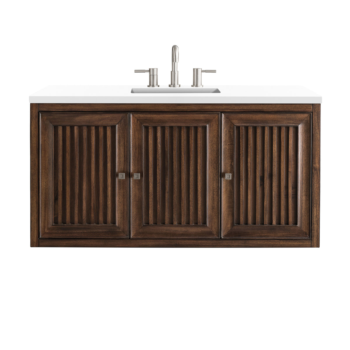 48" Athens Single Bathroom Vanity, Mid-Century Acacia w/ White Zeus Quartz Top