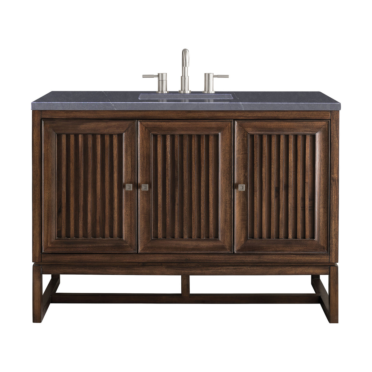 48" Athens Single Bathroom Vanity, Mid-Century Acacia w/ Charcoal Soapstone Quartz Top