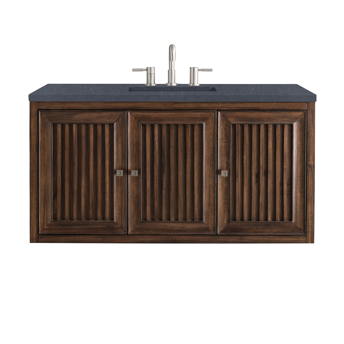 48" Athens Single Bathroom Vanity, Mid-Century Acacia w/ Charcoal Soapstone Quartz Top