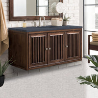 48" Athens Single Bathroom Vanity, Mid-Century Acacia w/ Charcoal Soapstone Quartz Top