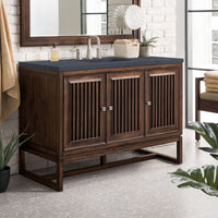 48" Athens Single Bathroom Vanity, Mid-Century Acacia w/ Charcoal Soapstone Quartz Top