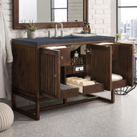 48" Athens Single Bathroom Vanity, Mid-Century Acacia w/ Charcoal Soapstone Quartz Top