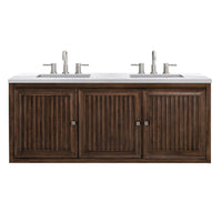 60" Athens Double Bathroom Vanity, Mid-Century Acacia w/ Arctic Fall Quartz Top