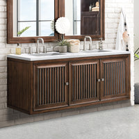 60" Athens Double Bathroom Vanity, Mid-Century Acacia w/ Arctic Fall Quartz Top