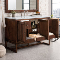 48" Athens Single Bathroom Vanity, Mid-Century Acacia w/ Arctic Fall Top