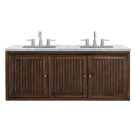 60" Athens Double Bathroom Vanity, Mid-Century Acacia w/ Carrara Marble Top